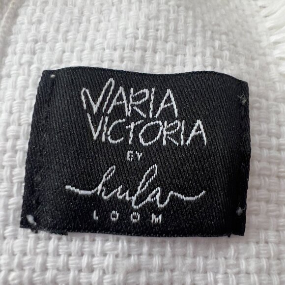 Maria Victoria by Lula Loom White Fringe Knit Poncho Ruana One Size 100% Cotton - Picture 7 of 9